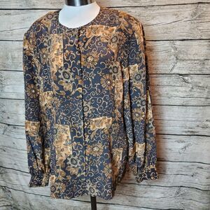 Vintage Galinda Button Down Long Sleeve Shirt Size Large 100% Silk